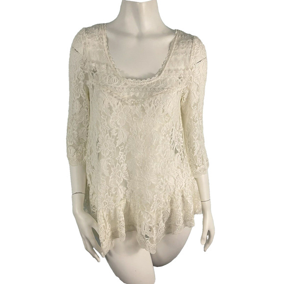 Free People Sheer Lace Tunic Shirt Top White Sz Small Whimsigoth Boho Gypsy - Picture 2 of 14
